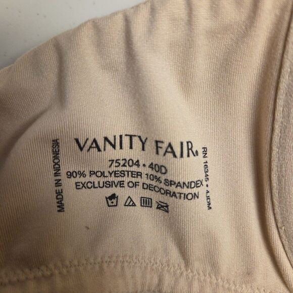 Lot of 2 Vanity Fair Bra 40D Black No Pad Wired 76080 Tan Light Pad Wired 75204 - Picture 6 of 16